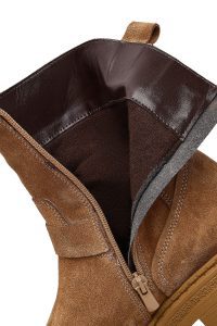 بوت زنانه چرم جیر قهوه‌ای زیپ‌دار زیره‌ضخیم دری مد