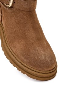 بوت زنانه چرم جیر قهوه‌ای زیپ‌دار زیره‌ضخیم دری مد