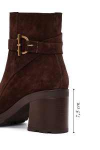 بوت زنانه چرم جیر قهوه‌ای پاشنه‌بلند ضخیم زیپ‌دار دری مد