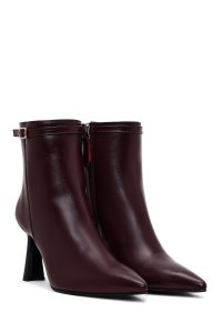 بوت زنانه چرم زرشکی پاشنه‌دار زیپ‌دار دری مد