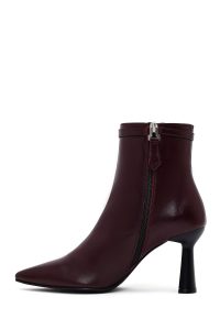 بوت زنانه چرم زرشکی پاشنه‌دار زیپ‌دار دری مد