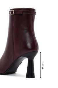 بوت زنانه چرم زرشکی پاشنه‌دار زیپ‌دار دری مد