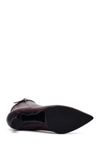 بوت زنانه چرم زرشکی پاشنه‌دار زیپ‌دار دری مد