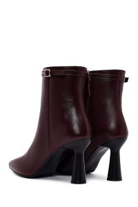 بوت زنانه چرم زرشکی پاشنه‌دار زیپ‌دار دری مد