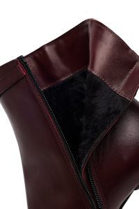 بوت زنانه چرم زرشکی پاشنه‌دار زیپ‌دار دری مد