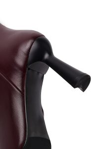 بوت زنانه چرم زرشکی پاشنه‌دار زیپ‌دار دری مد