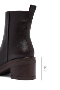 بوت زنانه چرم قهوه‌ای پاشنه‌بلند ضخیم زیپ‌دار دری مد