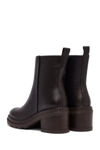 بوت زنانه چرم قهوه‌ای پاشنه‌بلند ضخیم زیپ‌دار دری مد