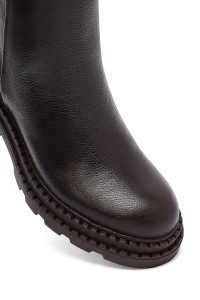 بوت زنانه چرم قهوه‌ای پاشنه‌بلند ضخیم زیپ‌دار دری مد