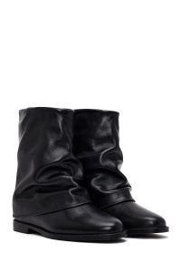 بوت زنانه چرم مشکی دری مد