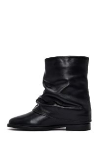 بوت زنانه چرم مشکی دری مد