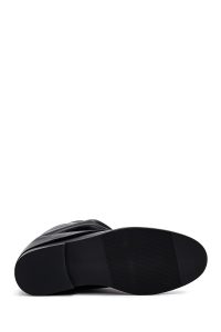 بوت زنانه چرم مشکی دری مد