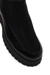 بوت زنانه چرم مشکی زیپ‌دار لژدار ضخیم دری مد