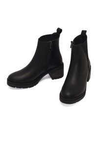 بوت زنانه چرم مشکی پاشنه‌بلند ضخیم زیپ‌دار دری مد