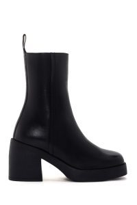 بوت زنانه چرم مشکی پاشنه‌بلند ضخیم زیپ‌دار دری مد