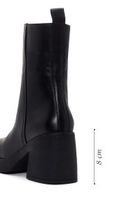 بوت زنانه چرم مشکی پاشنه‌بلند ضخیم زیپ‌دار دری مد