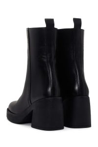 بوت زنانه چرم مشکی پاشنه‌بلند ضخیم زیپ‌دار دری مد