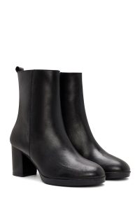 بوت زنانه چرم مشکی پاشنه‌بلند ضخیم زیپ‌دار دری مد