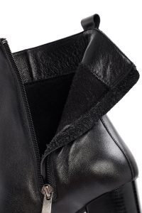 بوت زنانه چرم مشکی پاشنه‌بلند ضخیم زیپ‌دار دری مد