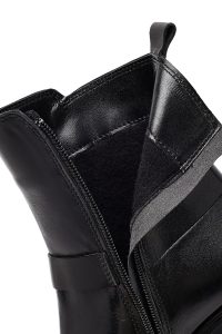 بوت زنانه چرم مشکی پاشنه‌بلند ضخیم سگک‌دار دری مد