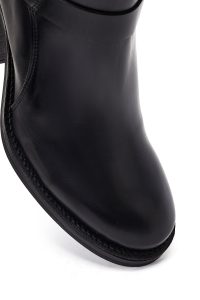 بوت زنانه چرم مشکی پاشنه‌بلند ضخیم سگک‌دار دری مد