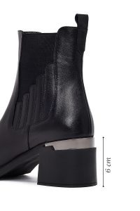 بوت زنانه چرم مشکی چلسی پاشنه‌بلند ضخیم دری مد