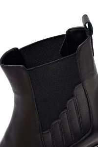 بوت زنانه چرم مشکی چلسی پاشنه‌بلند ضخیم دری مد