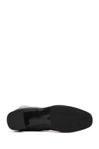 بوت زنانه چرم مشکی کوتاه زیپ‌دار پاشنه‌بلند ضخیم دری مد