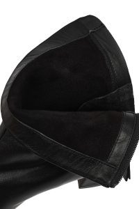 بوت زنانه چرم مشکی کوتاه زیپ‌دار پاشنه‌بلند ضخیم دری مد