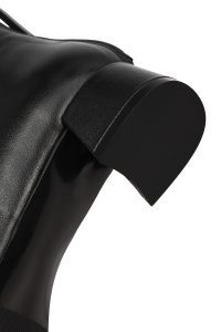 بوت زنانه چرم مشکی کوتاه زیپ‌دار پاشنه‌بلند ضخیم دری مد