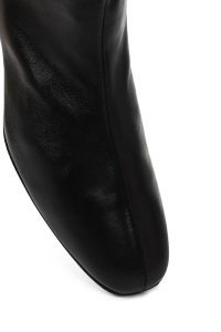 بوت زنانه چرم مشکی کوتاه زیپ‌دار پاشنه‌بلند ضخیم دری مد