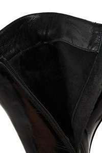 بوت زنانه چرم ورنی مشکی زیپ‌دار پاشنه‌بلند ضخیم دری مد