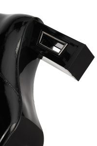 بوت زنانه چرم ورنی مشکی زیپ‌دار پاشنه‌بلند ضخیم دری مد