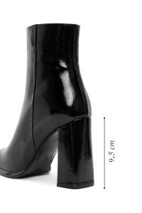 بوت زنانه چرم ورنی مشکی پاشنه‌بلند ضخیم بلند زیپ‌دار دری مد