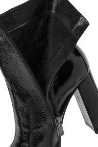 بوت زنانه چرم ورنی مشکی پاشنه‌بلند ضخیم بلند زیپ‌دار دری مد