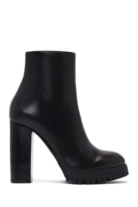 بوت زنانه چرمی مشکی پاشنه بلند زیپ دار دری مد