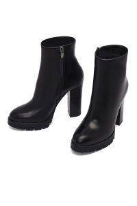 بوت زنانه چرمی مشکی پاشنه بلند زیپ دار دری مد