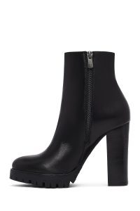 بوت زنانه چرمی مشکی پاشنه بلند زیپ دار دری مد