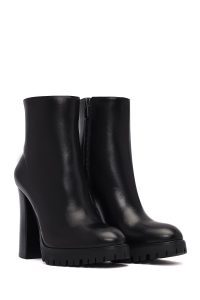 بوت زنانه چرمی مشکی پاشنه بلند زیپ دار دری مد