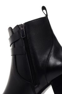 بوت زنانه چرمی مشکی پاشنه ضخیم زیپ دار دری مد