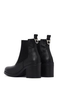 بوت زنانه چرمی مشکی پاشنه ضخیم کابوی دری مد