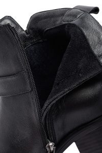 بوت زنانه چرمی مشکی پاشنه ضخیم کوتاه زیپ دار دری مد