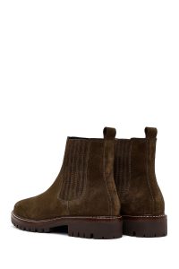 بوت زنانه چلسی چرم جیر خاکی دری مد