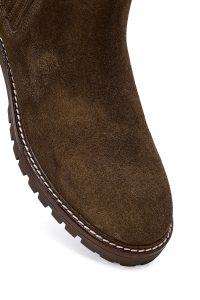 بوت زنانه چلسی چرم جیر خاکی دری مد