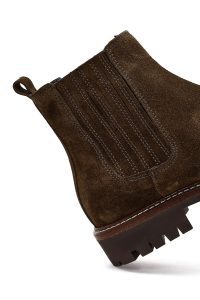 بوت زنانه چلسی چرم جیر خاکی دری مد