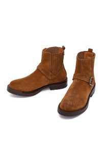 بوت زنانه چلسی چرم جیر قهوه‌ای دری مد