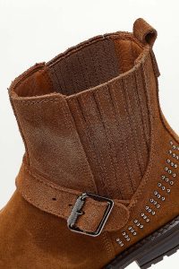 بوت زنانه چلسی چرم جیر قهوه‌ای دری مد