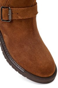 بوت زنانه چلسی چرم جیر قهوه‌ای دری مد