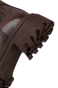 بوت زنانه چلسی چرم قهوه‌ای زیره‌ضخیم دری مد