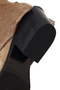 بوت زنانه کوتاه کابوی چرم جیر بژ پاشنه‌بلند ضخیم دری مد